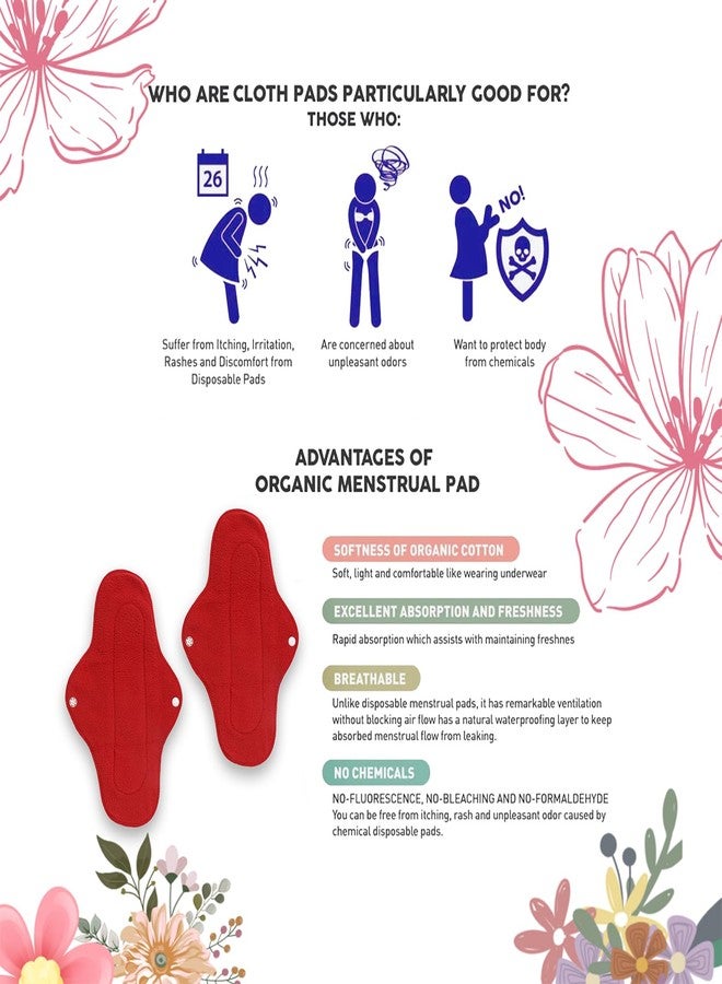 CareDone Multicolor Reusable Cloth Period Pads Washable Napkin for Heavy Flow Leakproof Overnight Protects,Large Sanitary Pads Set (Pack of 2) - Image 5